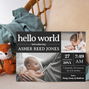 Hej World Birgement Notice - Black & White Meddelande