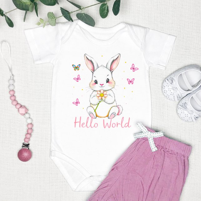 "Hej World" Cute Adworthy Bunny T Shirt (Skapare uppladdad)