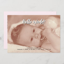 Hej World Din Rosa Text och Baby Photo  Template Meddelande