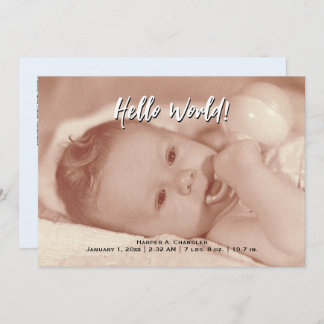 Hej World Din Text and Baby Photo Blue Template Meddelande
