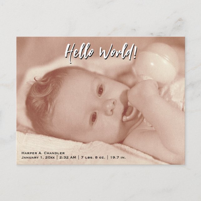 Hej World - din text- och Baby-fotomall Meddelande Vykort (Framsida)