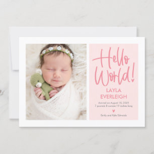 Hej World Editable Färg Baby Birth Notice Julkort