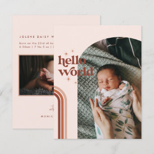 Hej World Födelsemeddelande av Retro Boho