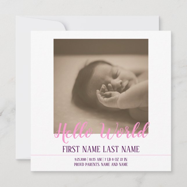 Hej World - födelsemeddelande med foto (Framsida)
