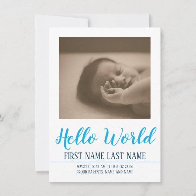 Hej World - födelsemeddelande med foto (Framsida)