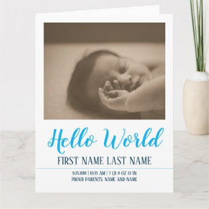 Hej World - födelsemeddelande med foto Kort