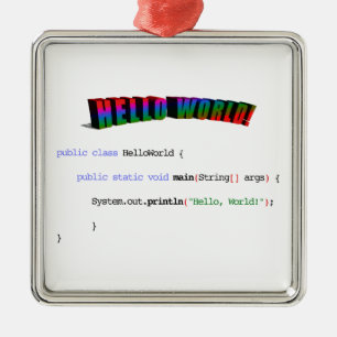 Hej World Geek hälsning Java Julgransprydnad Metall