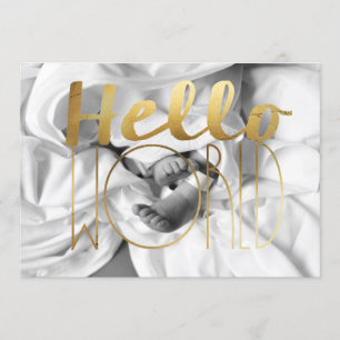 Hej World Gold Foil Baby Announement Foto Meddelande