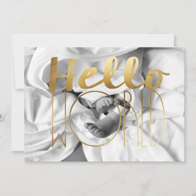 Hej World Gold Foil Baby Announement | Foto Meddelande (Framsida)