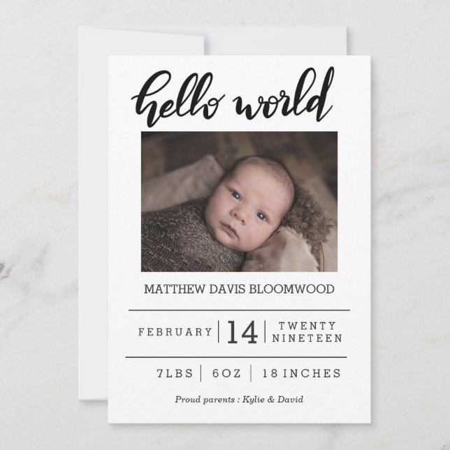 Hej World Handskriftlig foto av födelsedagen Meddelande (Framsida)