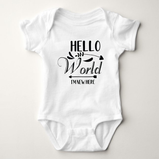 "Hej World i'm new here" Lusj Baby Bodykostym T Shirt (Framsida)
