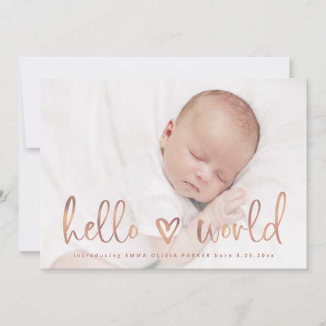 Hej World| Meddelande om Baby foto Heart Birth Inbjudningar (Framsida)