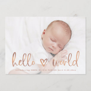 Hej World Meddelande om Baby foto Heart Birth Inbjudningar