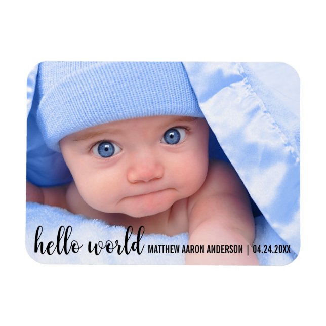 Hej World Nyfödd bebis Modern Notice Magnet (Horisontell)