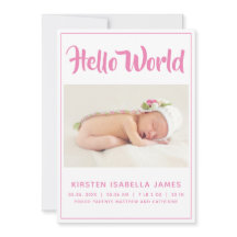 Hej World Photo Baby Announcement Rosa