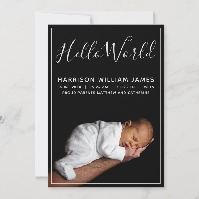 Hej World Photo Baby Birth Meddelande (Framsida)