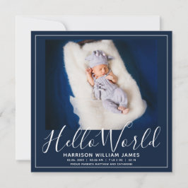 Hej World Photo Baby-meddelande Inbjudningar