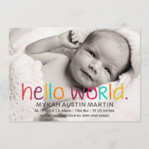 Hej World Photo Birth Notice of Meddelande