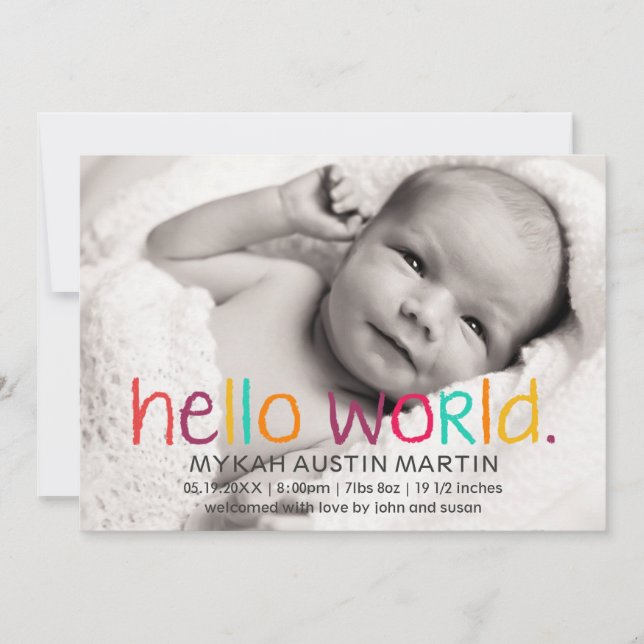 Hej World Photo Birth Notice of Meddelande (Framsida)