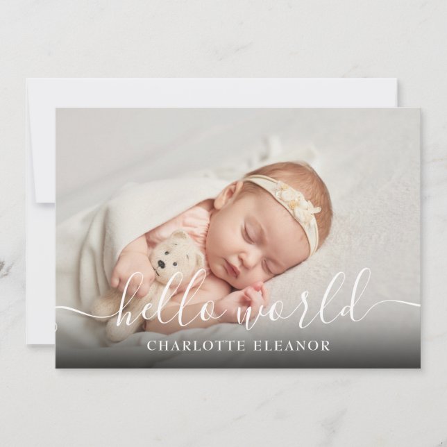 Hej World Photo Elegant Script Girl Birth Meddelande (Framsida)