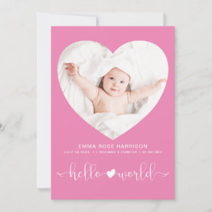 Hej World Photo Heart Ram Rosa Girl Birth Birth Meddelande