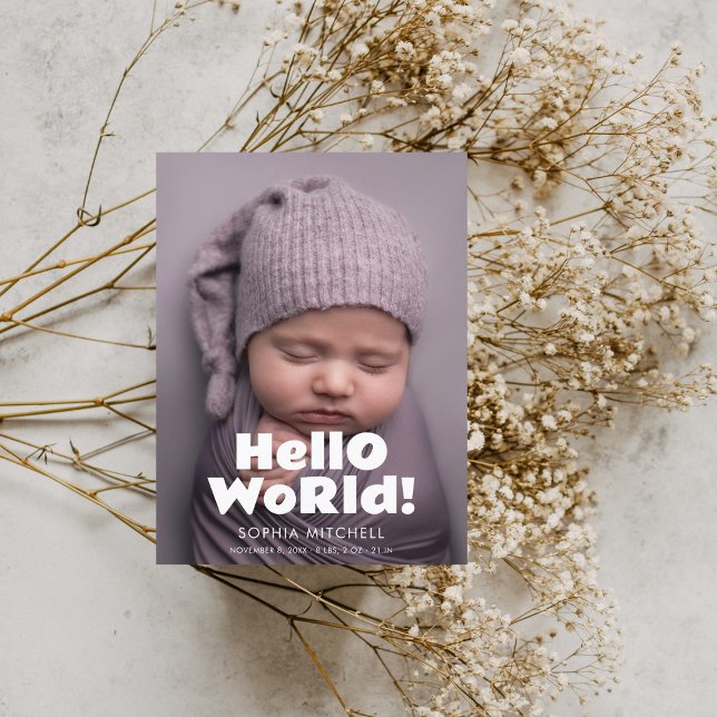 Hej World Playfull Fold Photo Birth-meddelande Meddelande Vykort (Skapare uppladdad)