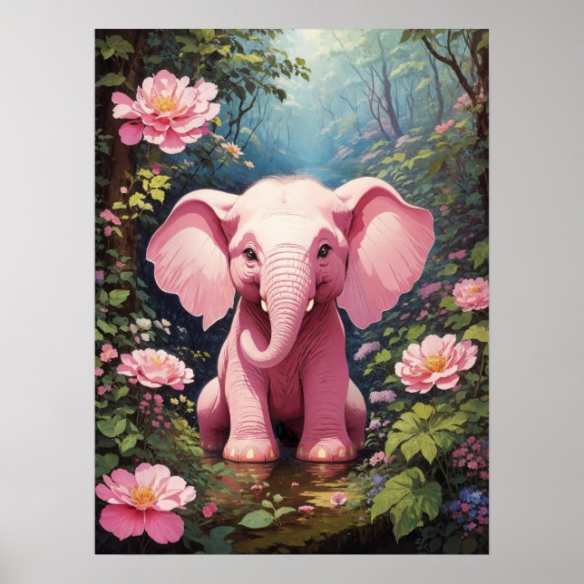 Hej World! Rosa Baby Elephant Poster (Framsidan)