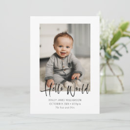 Hej World Script Welcome Baby Photo Birth Meddelande
