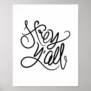 Hej YALL Quote Typography Wall Art Print/Poster Poster