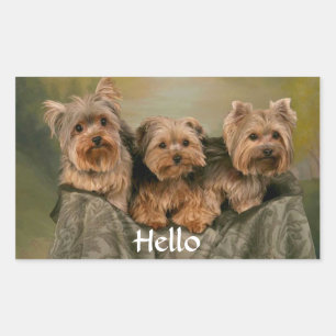 Hej Yorkshire Terrier Puppy Hund Hälsning Sticker Rektangulärt Klistermärke