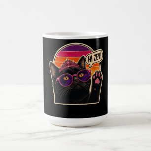 Hej Zev! Retro svart kattprinsessa vinkar med solg Kaffemugg