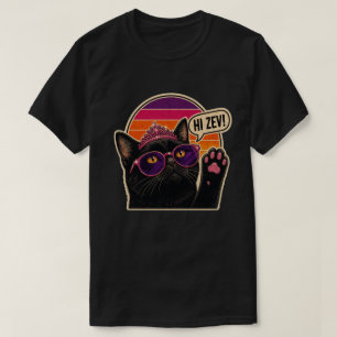 Hej Zev! Retro svart kattprinsessa vinkar med solg T Shirt