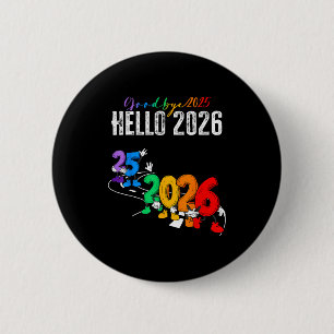 Hejdå 2025 Hej 2026 Rolig Tecknad Nyår Pojke Knapp