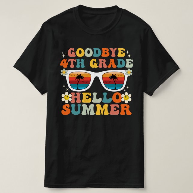 Hejdå 4:e klass Hej sommar Groovy fjärde klass T Shirt (Design framsida)
