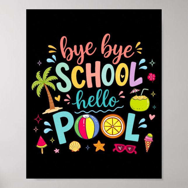 Hejdå skola hej pool lunchdama sommar poster (Framsidan)