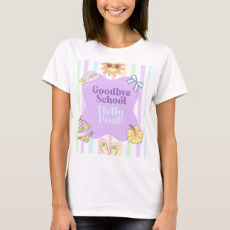 Hejdå Skola Hej Pool Ränder Party T Shirt