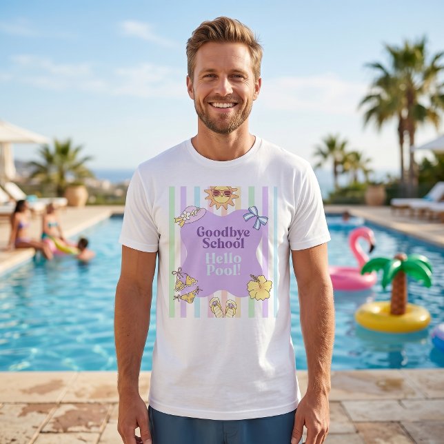 Hejdå Skola Hej Pool Randig T-Shirt  (Skapare uppladdad)