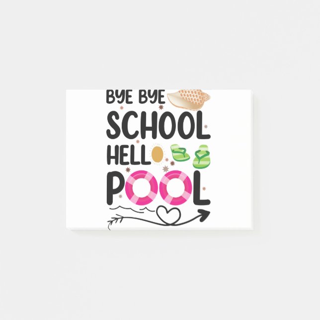 Hejdå skola Hej pool Sista skoldagen Post-it Block (Framsida)