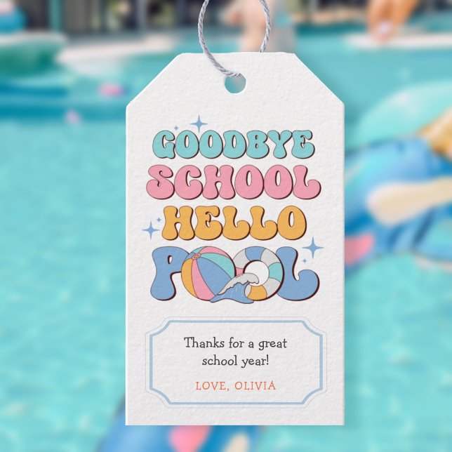 Hejdå Skola Hej Pool Slutet Av Skolparty  Presentetikett (Skapare uppladdad)