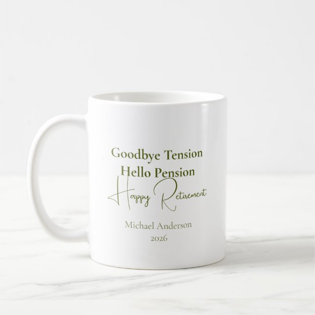 Hejdå Spänning Hej Pension Present för Pensionärer Kaffemugg (Vänster)