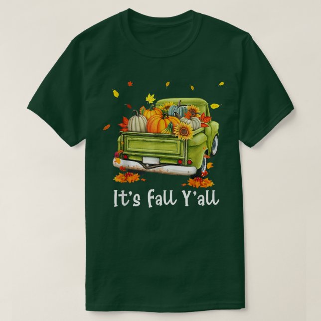 Hejen Fall Yall Pumpkin Lastbil Autumn Solros T Shirt (Design framsida)