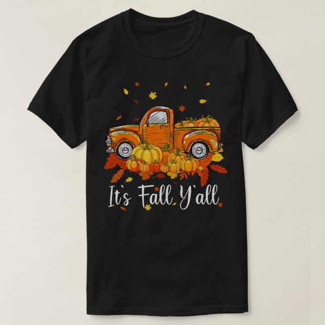 Hejen i Fall Yall Pumpkin Lastbil Hösten Träd sjun T Shirt (Design framsida)