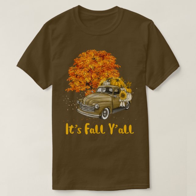 Hejen i Fall Yall Pumpkin Lastbil Hösten Träd sjun T Shirt (Design framsida)