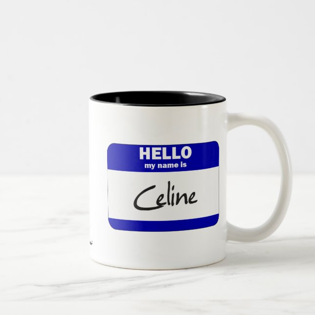 Hejen mitt namn är Celine (blått) Två-Tonad Mugg (Höger)