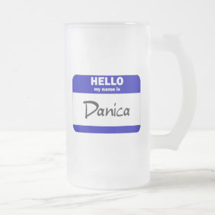 Hejen mitt namn är Danica (blått) Frostat Ölglas