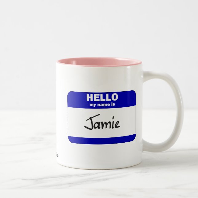 Hejen mitt namn är Jamie (blått) Två-Tonad Mugg (Höger)