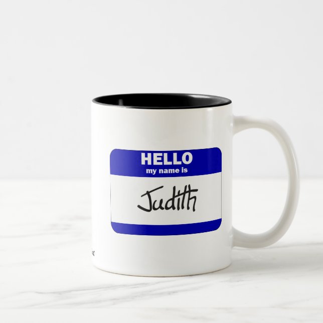 Hejen mitt namn är Judith (blått) Två-Tonad Mugg (Höger)
