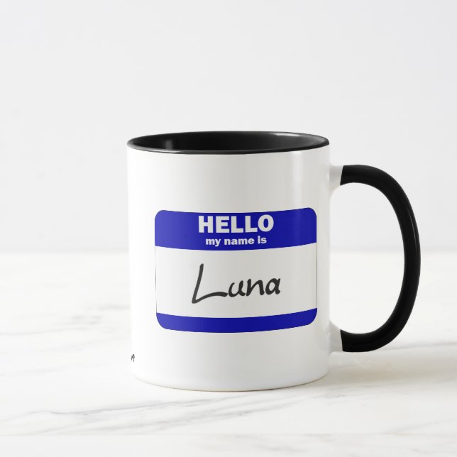 Hejen mitt namn är Luna (blått) Mugg (Höger)