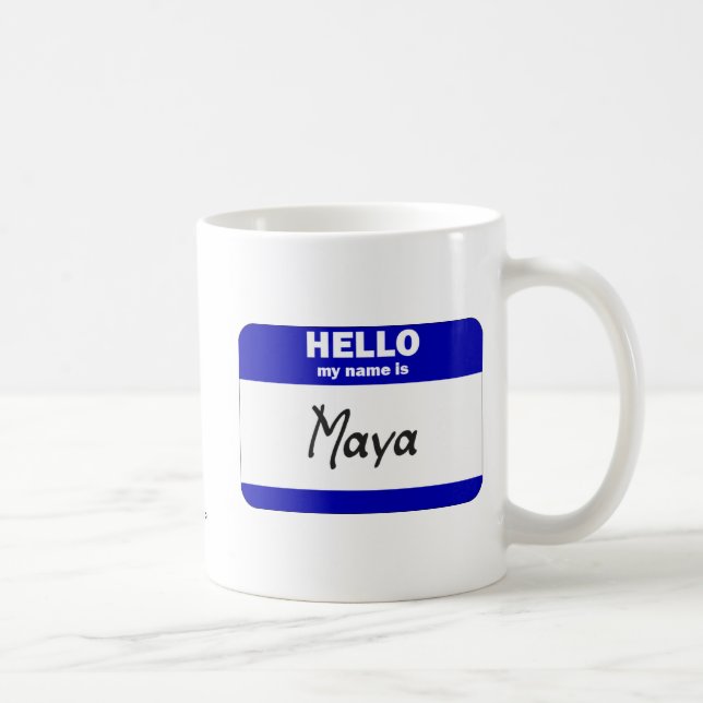 Hejen mitt namn är Maya (blått) Kaffemugg (Höger)