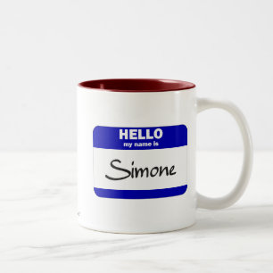 Hejen mitt namn är Simone (blått) Två-Tonad Mugg
